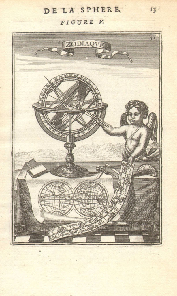 ARMILLARY SPHERE. 'Zodiaque'. Signs of the Zodiac Cherub Astrolabe. MALLET 1683